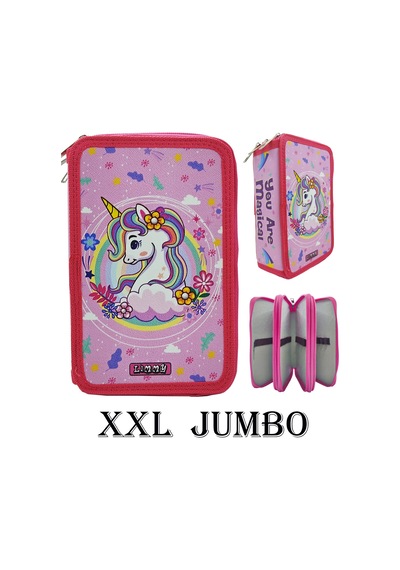 Xl Jumbo Model Unicorn Bahar Kalem Kutusu Organizer Kalemkutu 3 Bölmeli Kalemlik Pembe Pembe
