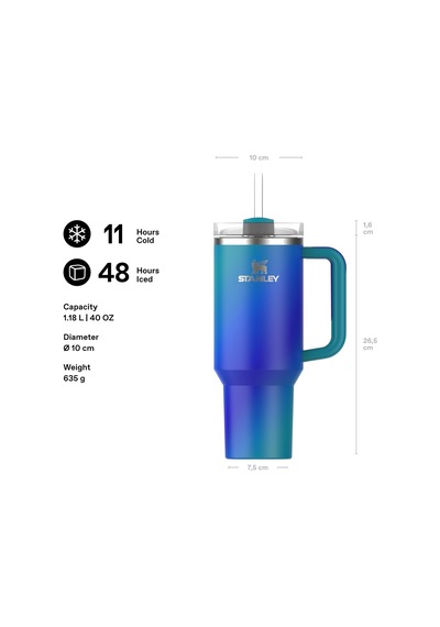 Quencher H2.0 Flowstate Pipetli Termos Bardak 1.18 Litre - Sea Glass Aura Paslanmaz Çelik Çok Renkli
