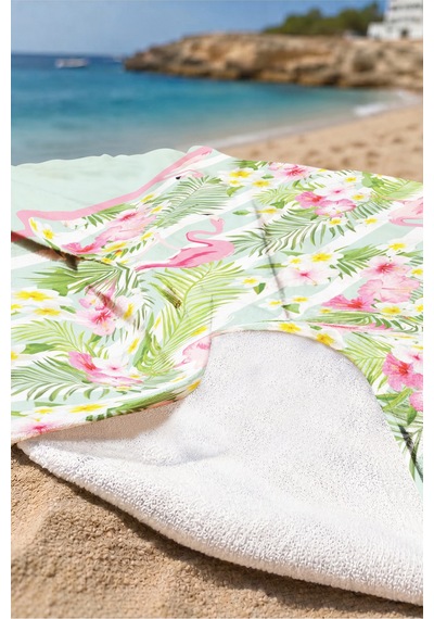 Flamingo Tropikal Çiçekli Plaj Havlusu - Mint Pembe Marine Hibiskus Hızlı Kuruyan Mikrofiber Havlu Bulut Melon