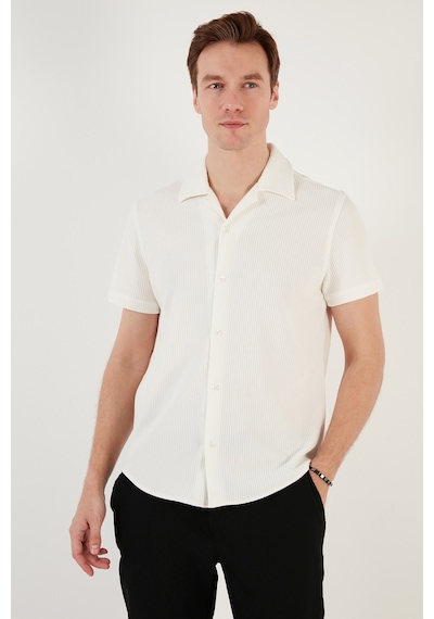 Buratti Pamuk Karışımlı Apaş Yaka Kısa Kollu Regular Fit Erkek Gömlek Cf24S115882 Ekru