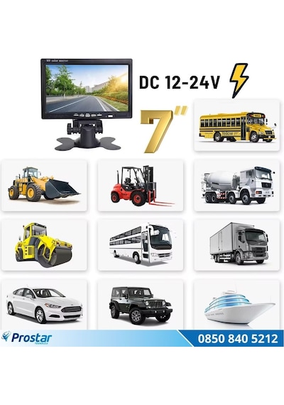 7 İnç Hdmı / Vga / Av Çok Amaçlı Araç Ve Taşıt Monitörü Üç Giriş, Her Cihaza Uyumlu 12-24v