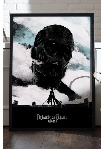 Attack On Titan Siyah Ahşap Çerçeveli Poster, Anime Duvar Tablosu