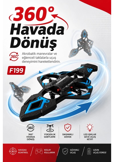 Katlanabilir Tasarımlı Uzaktan Kumandalı Drone 360 Derece Dönüş Ve Işıklı Uçuş Özellikli