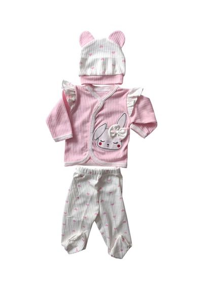 Kız Bebek Zıbın, Hastane Çıkışı Çocuk Penye Tavşanlı 3 Lü Set Pembe