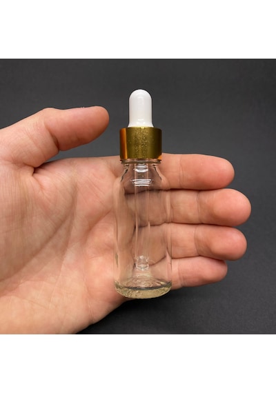 20ml Şeffaf Cam Damlalıklı Şişe , Gold Metalik Kapak , 20 Cc Sa