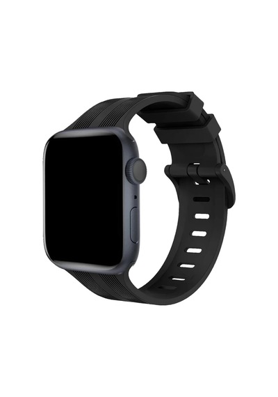 Apple Watch 38mm Uyumlu Kr408 Çizgili Silikon Kordon - Siyah