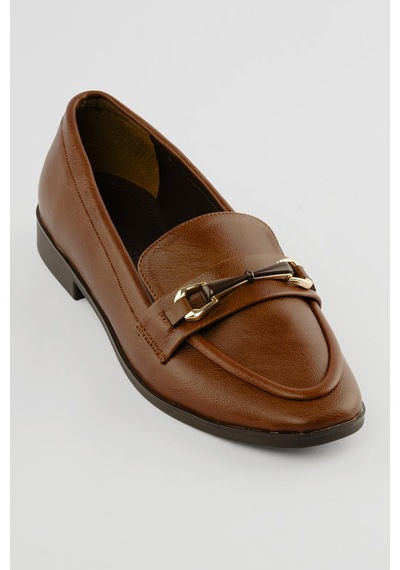 Kadın Loafer Gold Tokalı Günlük Ayakkabı Elio Taba Taba