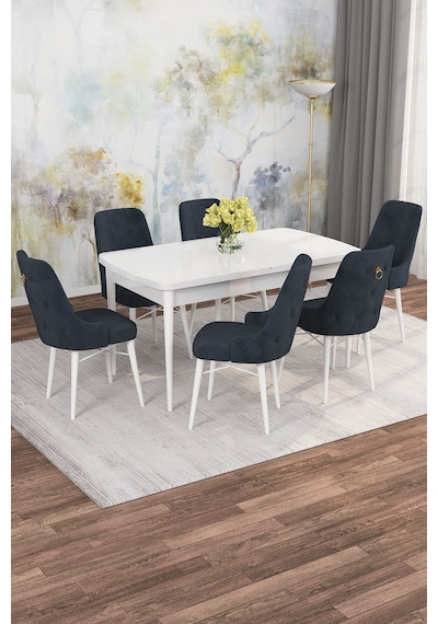 Mona Beyaz 80x132 Açılabilir Mdf Masa Yemek Odası Takımı, Mutfak Takımı 6 Adet Sandalye Beyaz Masa - 6 Antrasit - Beyaz Ayak Mona Beyaz 80x132 Açılabilir Mdf Masa Yemek Odası Takımı, Mutfak Takımı 6 Adet Sandalye Beyaz Masa - 6 Antrasit - Beyaz Ayak