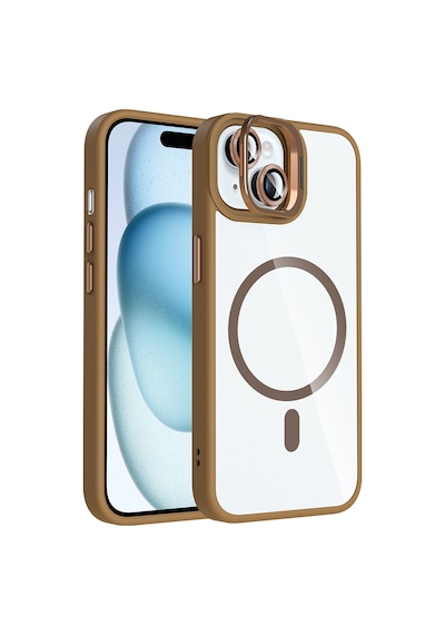 Apple iPhone Uyumlu 15 Kılıf Standlı + Kamera Lens Koruma Setli M-safe Şarj Özellikli Mkst Etro Kapak Derin Mor Derin Mor