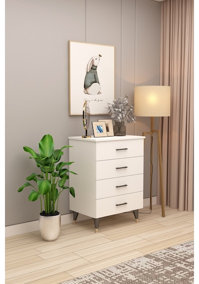 Asra Trend 4 Çekmeceli Şifonyer ŞF-01 %100 MDF Modern Depolama Ünitesi Beyaz
