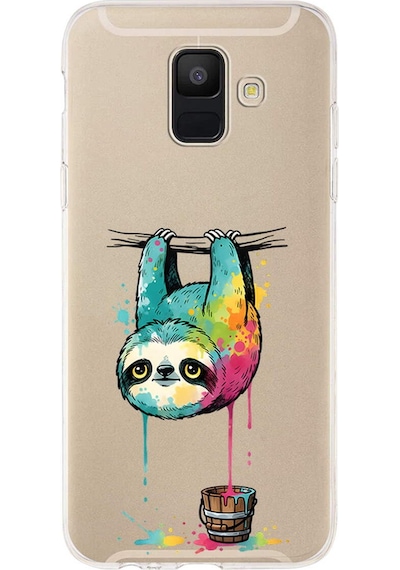 Samsung Galaxy A6 2018 İle Uyumlu Splash Tembel Hayvan Tasarımlı Şeffaf Silikon Kılıf Şeffaf