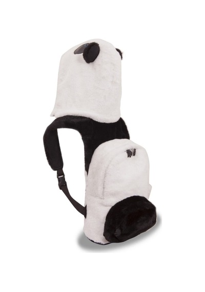 Unisex Çocuk Su Geçirmez Panda Tasarımlı Çıkarılabilir Kapüşonlu Sırt Çantası Siyah Beyaz