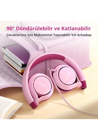 Earfun S1 Kablolu Kulaküstü Çocuk Kulaklık - Ayarlanabilir Kafa Bandı - Okul/seyahat/erkek/kız Çocuklar/bilgisayar/tablet Için Taşınabilir - Pembe 50 x 22