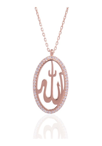 Minamis Silver Taşlı Oval Allah Kolye-2240