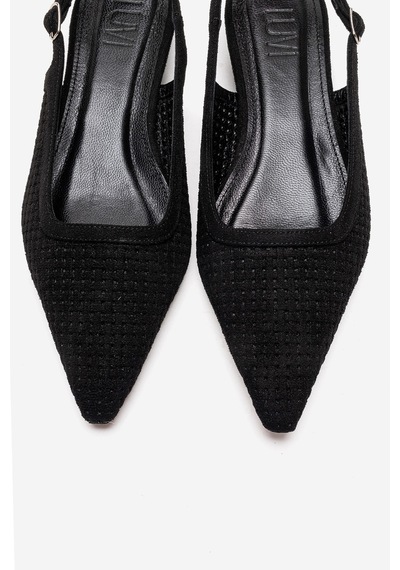Luvishoes Avıva Siyah Süet Sivri Burunlu Kadın Alçak Topuklu Ayakkabı
