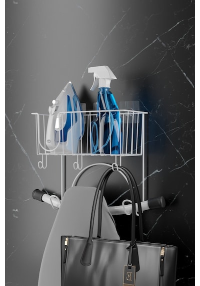 Teknotel Yapışkanlı Ütü Masası Ve Ütü Askısı Organizeri, Düzenleyici, Banyo Rafı Beyaz Mg112 Beyaz