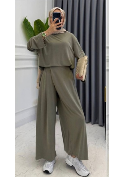 Premium Kupra Kumaş Şalvar Model Pantolonlu Takım Mürdüm & Haki S-m-l