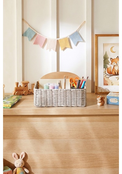 Ocean Home Textile Çocuk Odası Yıkanabilir Gri Pp Rattan Sepet 33 X 23 X 11 Cm
