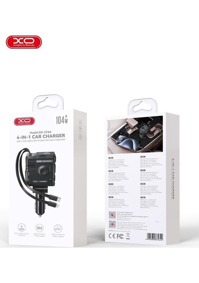 104w Dahili Type-c Ve Lightning Kablolu Usb-a & Usb-c Çıkışlı Dijital Göstergeli Araç İçi Şarj Aleti