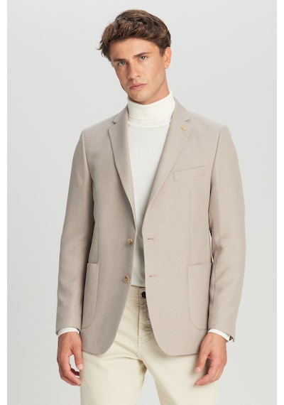 Erkek Bej Slim Fit Dar Kesim Mono Yaka Torba Cepli Blazer Ceket Bej