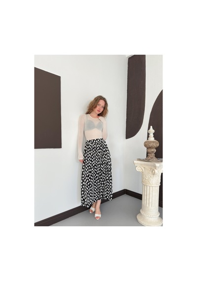 Verymoda Dama Desenli Puantiyeli Etek D3072002 Siyah
