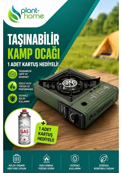 Taşınabilir Kamp Ocağı Kartuşlu & Tüplü Kullanım 1 Adet Gaz Kartuş Hediyeli Portatif Piknik Kamp Ocak Çok Renkli