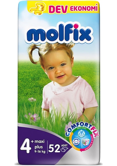Molfix Comfortfix Bebek Bezi 4+ Numara Maxi Plus Dev Ekonomi 52 Adet