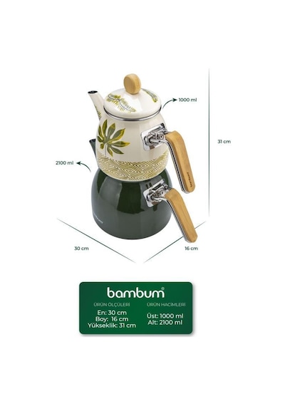 Bambum Unique - Bambu Kulplu Emaye Çaydanlık Takımı Herb