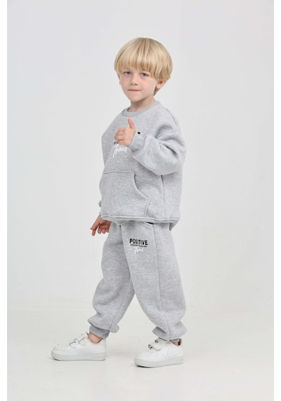 Toontoy Kids Toontoy Erkek Çocuk Posıtıve Baskılı Eşofman Takım Gri Melanj