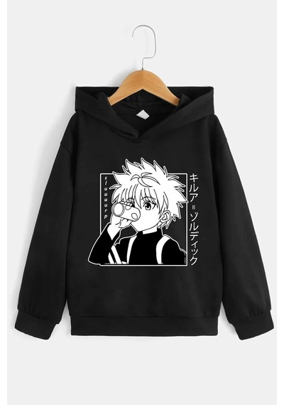Uyguntarz Çocuk Killua Zoldyck Baskılı Sweatshirt Siyah