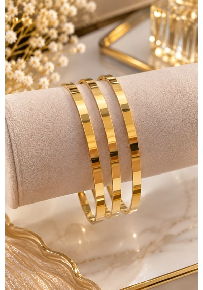 Kibrit Çöpü Ajda Bilezik Çelik 3'lü Gold