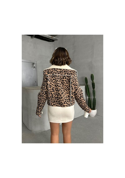 Verymoda Leopar Desenli Peluş Mont F1814 Vizon Siyah
