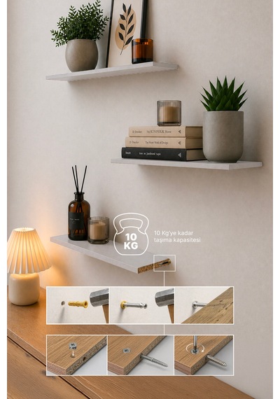 Harmony 3 Raflı Gizli Monte Uçan Raf 50 15 Cm Gri