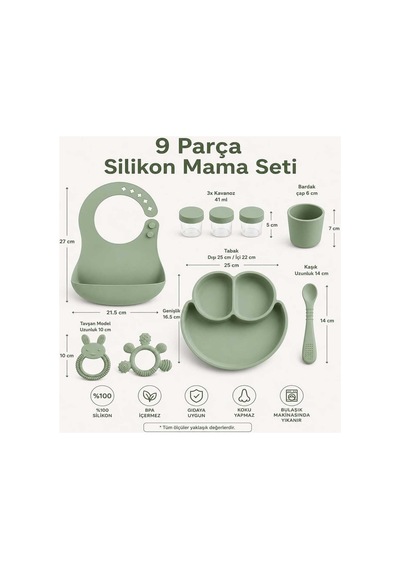9 Parça Mama Seti %100 Silikon Bpa İçermez Ek Gıdaya Uygun Çok Renkli
