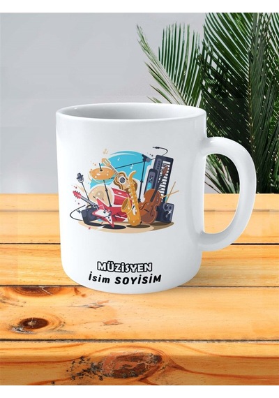 Müzisyen Müzik Meslek Baskılı Kupa Bardak Çift Taraflı Baskı Kişiye Özel Model Çok Renkli