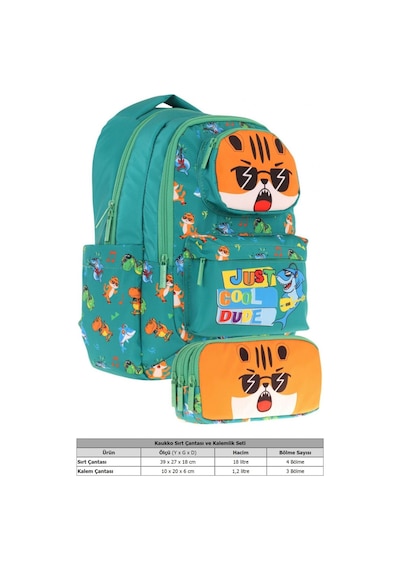 Kaukko Kids Toys Erkek Çocuk Yeşil 3d Aslan Şekilli İlkokul Çantası Ve Kalemlik Seti L5254+l8254 Yeşil