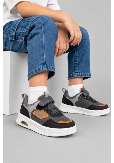 Ht Hotin Glitch Çocuk Işıklı Spor Ayakkabı Cırtlı Bağcıklı Rahat Günlük Sneaker - Füme