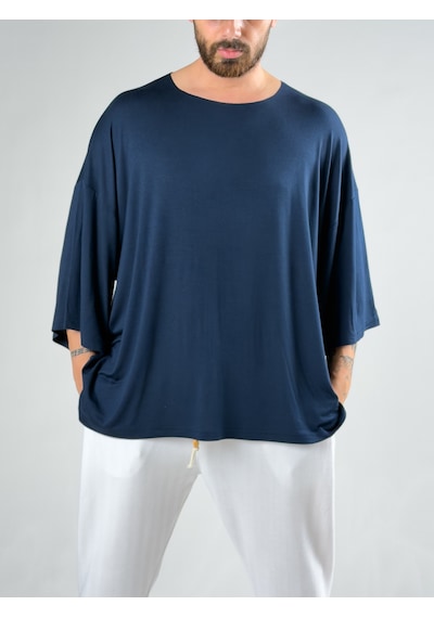 Cocopelli Fakir Kol Lacivert Oversize Viscon T-shirt Coc3026