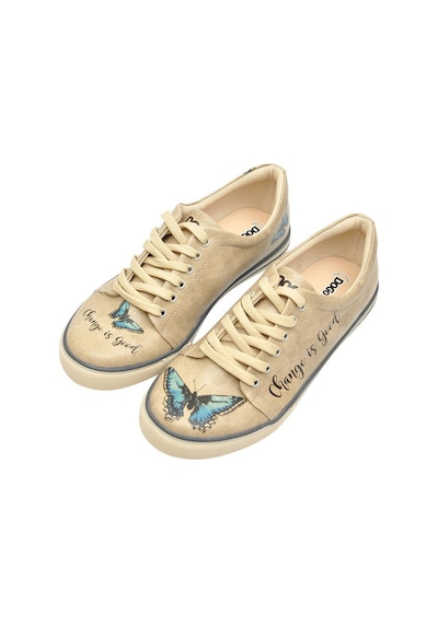 Kadın Vegan Deri Bej Sneakers - Change İs Good Tasarım Çok Renkli