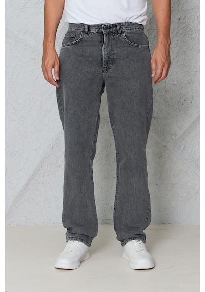 Blayn Jeans Erkek Antrasit Baggy Kot Pantolon - Geniş Kalıp Günlük Rahat Denim Jean Koyu Gri