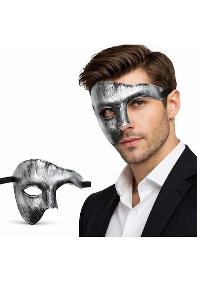 Antik - 863 - Eskitme Gümüş Erkek Yarım Maske - Phantom &amp - Csmo-tex - Balo Maskesi Yetişkin