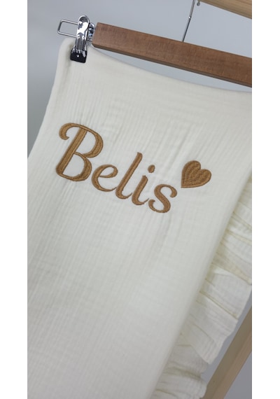 Gros Shop Müslin Yeni Doğan 4katlı Organik %100pamuk Kişiye Özgü Nakışlı Hastane Çıkış Seti-kahverengi Kalpli Ekru