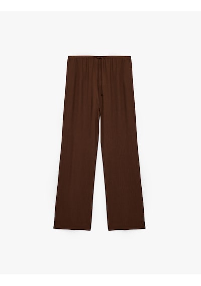 Koton Geniş Paça Rahat Kalıp Beli Bağcıklı Krinkıl Viskon Pantolon Kahverengi 6wal40009ıw Kahve