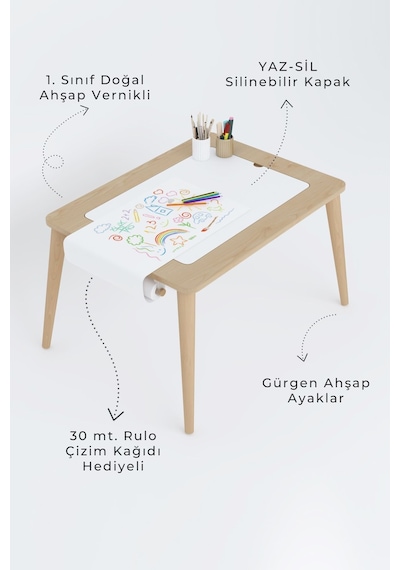 Ahşap Oyun Aktivite Masası Suya Karşı Dayanıklı Çocuk Masası Çok Renkli