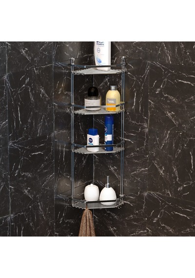 Teknotel Dört Katlı Kancalı Banyo Köşe Rafı Krom Es059H Krom