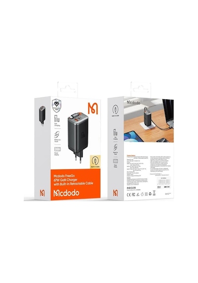 Mcdodo Ch-4100 67w Gan Şarj Adaptörü Dahili Geri Çekilebilir Kablolu