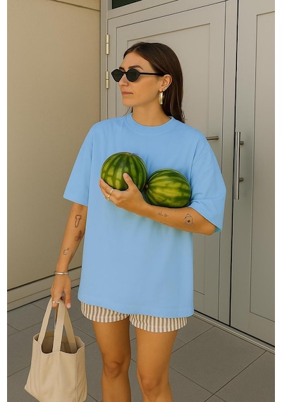Oversize Unisex Tişört Bebe Mavisi Oversize Unisex Tişört Bebe Mavisi