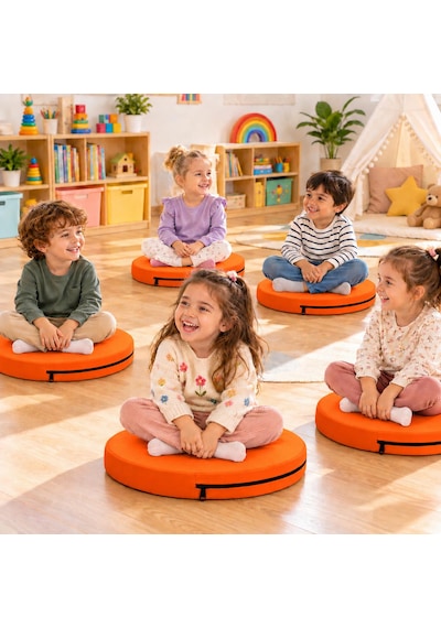 Kreş Minderi Anaokulu Aktivite Minderi, Bahçe, Dekor, Sandalye Minderi 40x40x 5 Cm Yuvarlak Minder 5adet Turuncu