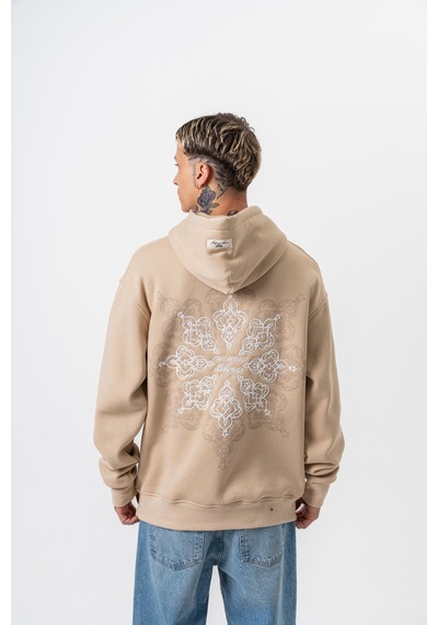 Respire Erkek Itsbyzey Nakışlı Kapüşonlu Oversize Hoodie Bej