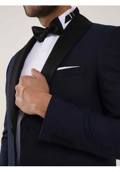 Dufy Lacivert Erkek Slim Fit Düz Sivri Yaka Smokin Takım - 84192-Lacivert